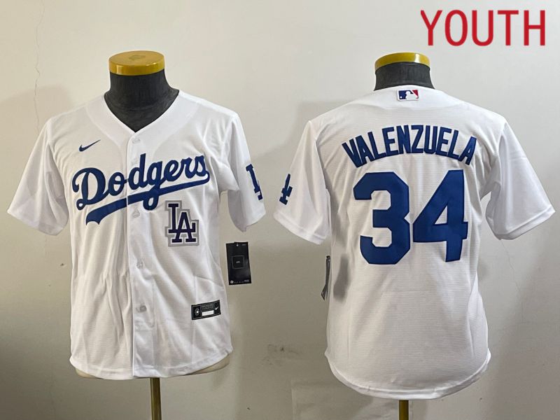 Youth Los Angeles Dodgers #34 Valenzuela White Game 2024 Nike MLB Jersey style 10295->youth mlb jersey->Youth Jersey